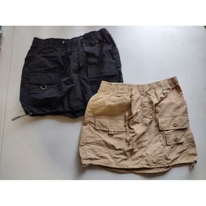 Y2K Cargo Skirt Tan black  Khaki Utility Pockets Drawstring Waist lot of 2 Small